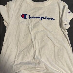 Champion White Tee with Blue Logo